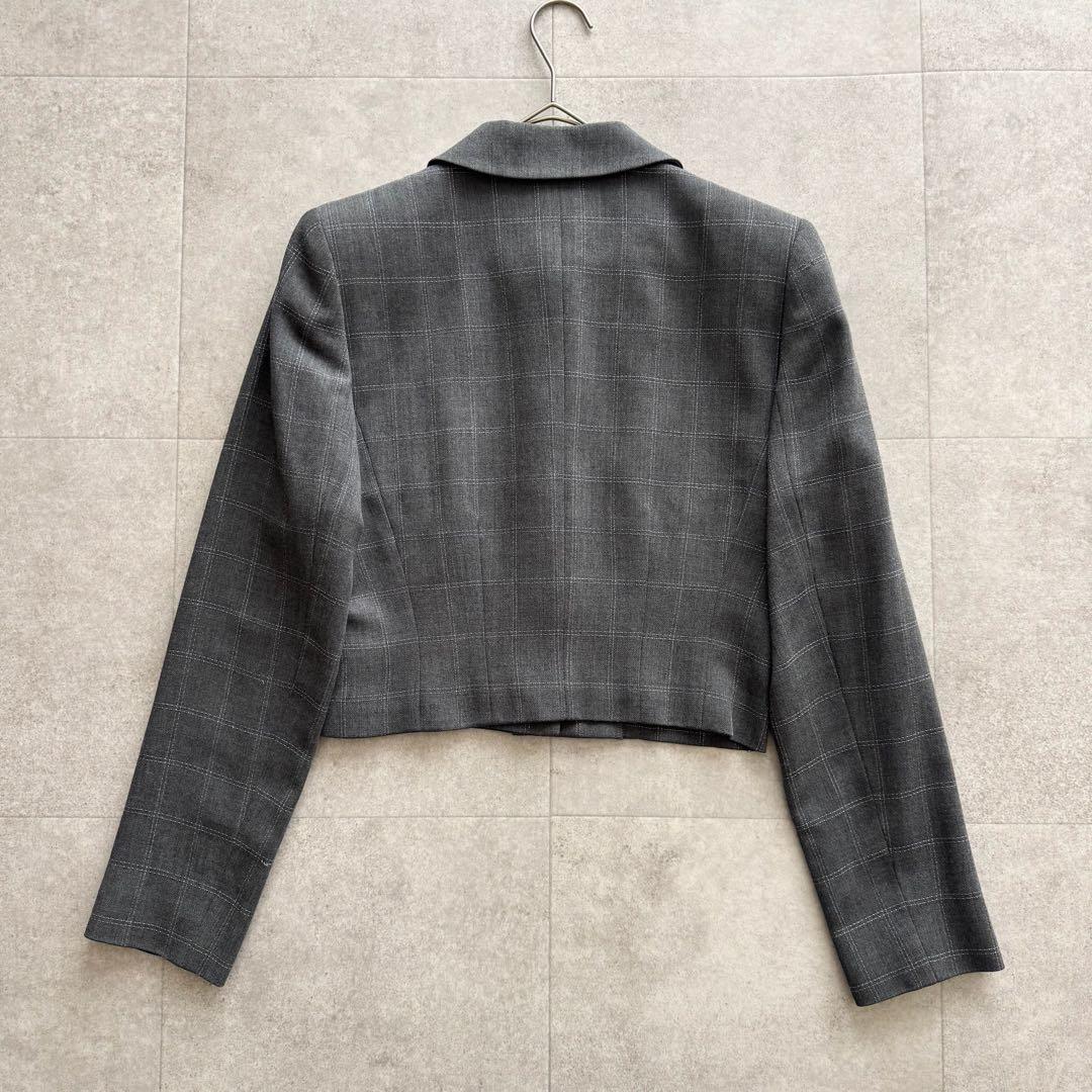 クリスチャンディオール　マドモアゼル　ジャケット　チェック柄　グレー　M　ウール