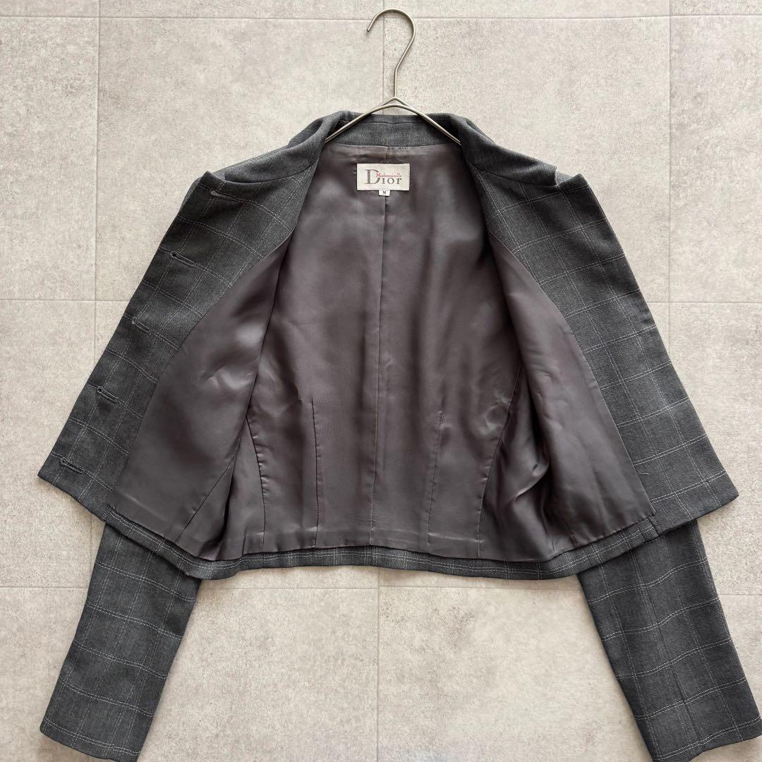クリスチャンディオール　マドモアゼル　ジャケット　チェック柄　グレー　M　ウール