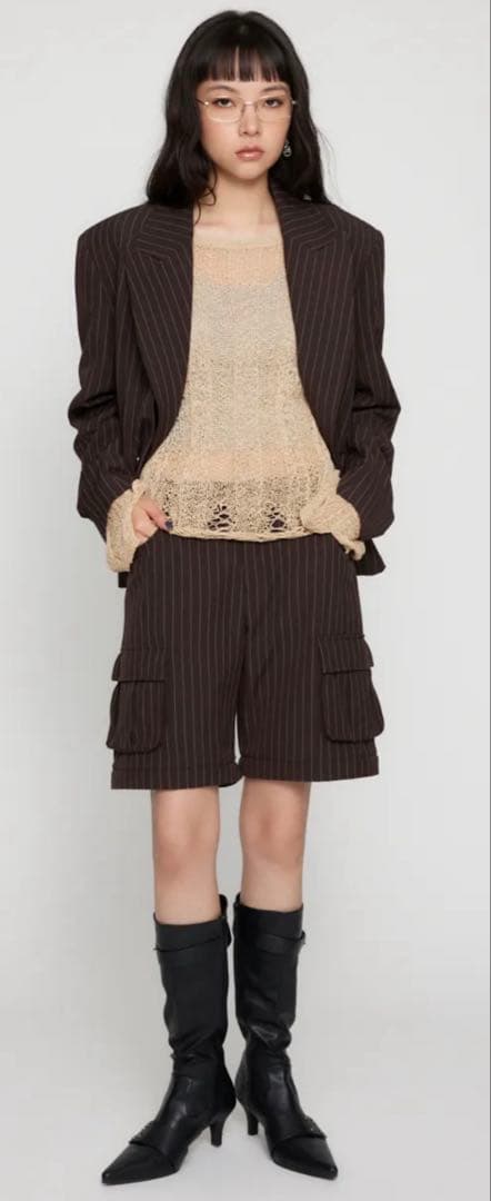 LAGUAGEM ストライプカーゴパンツ ブラウン