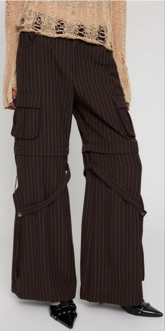 LAGUAGEM ストライプカーゴパンツ ブラウン