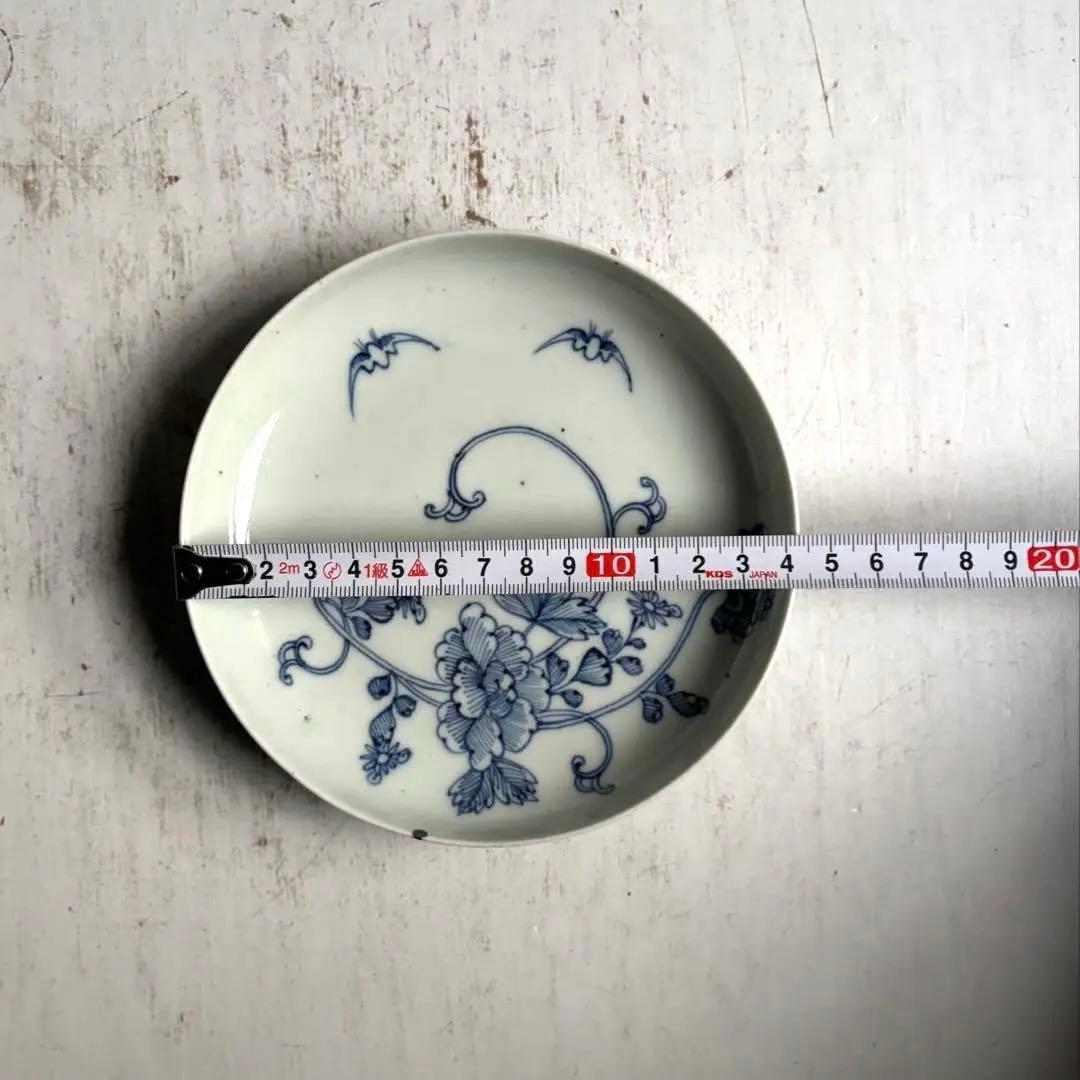 【ぷくぷく様リクエスト】骨董 アンティーク 古伊万里 コウモリと花図線描皿 3枚