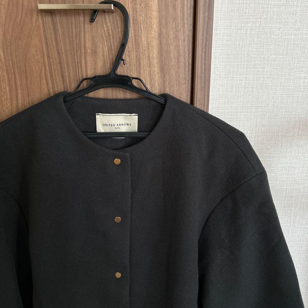 【美品】UNITED ARROWS Wノーカラー メタルボタン ショートコート