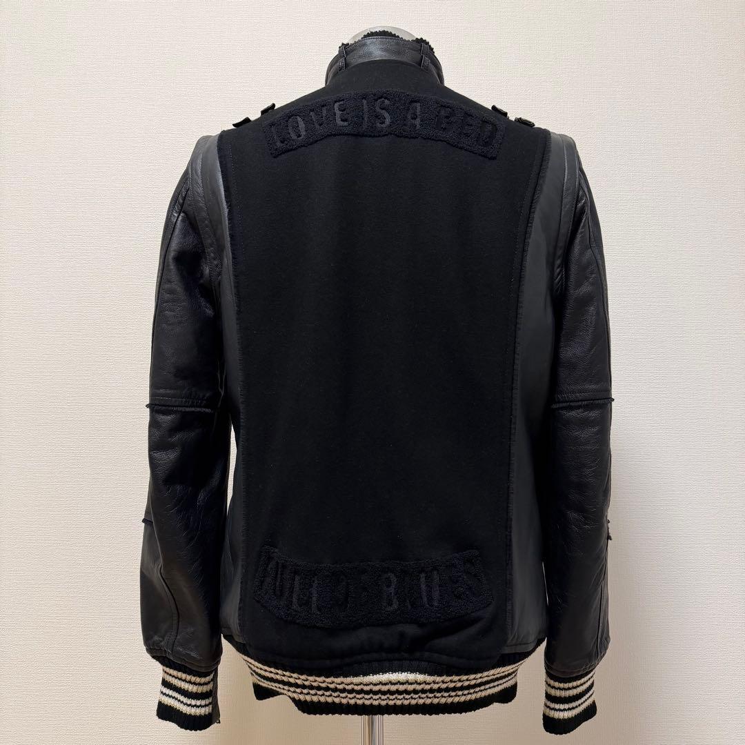 Roen レザー切替スタジャン　Y2K 2way ディアスキン　刺繍　黒　L