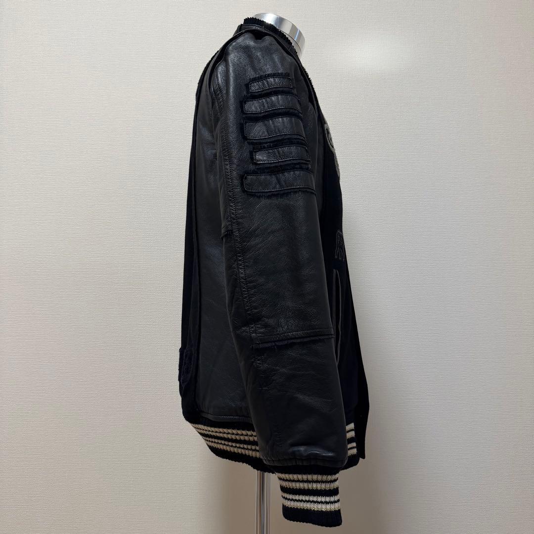 Roen レザー切替スタジャン　Y2K 2way ディアスキン　刺繍　黒　L