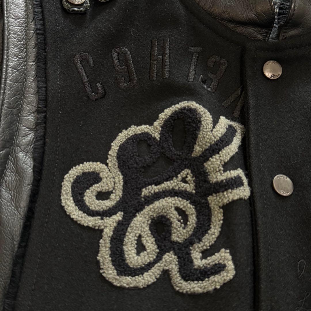 Roen レザー切替スタジャン　Y2K 2way ディアスキン　刺繍　黒　L