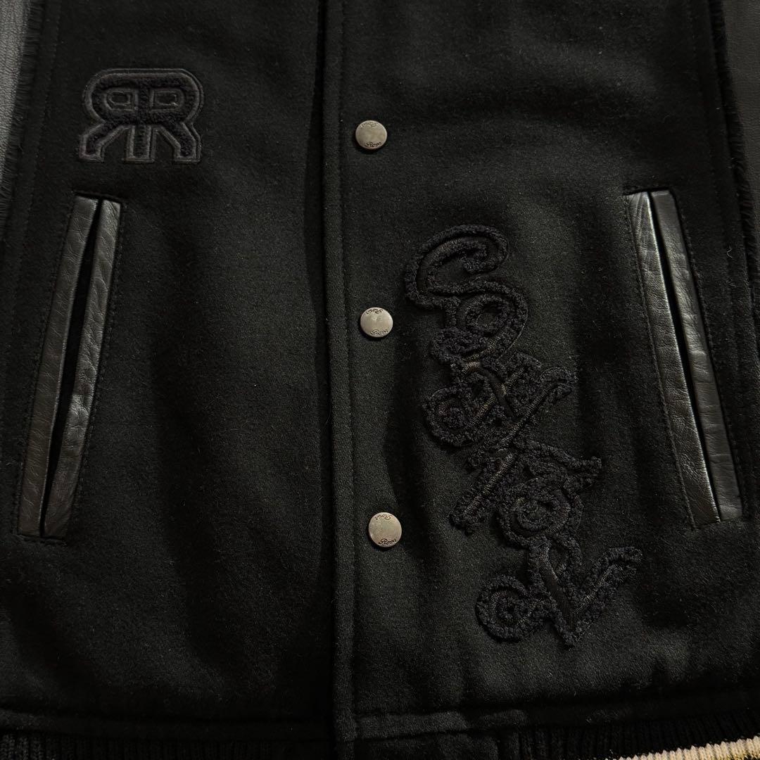 Roen レザー切替スタジャン　Y2K 2way ディアスキン　刺繍　黒　L