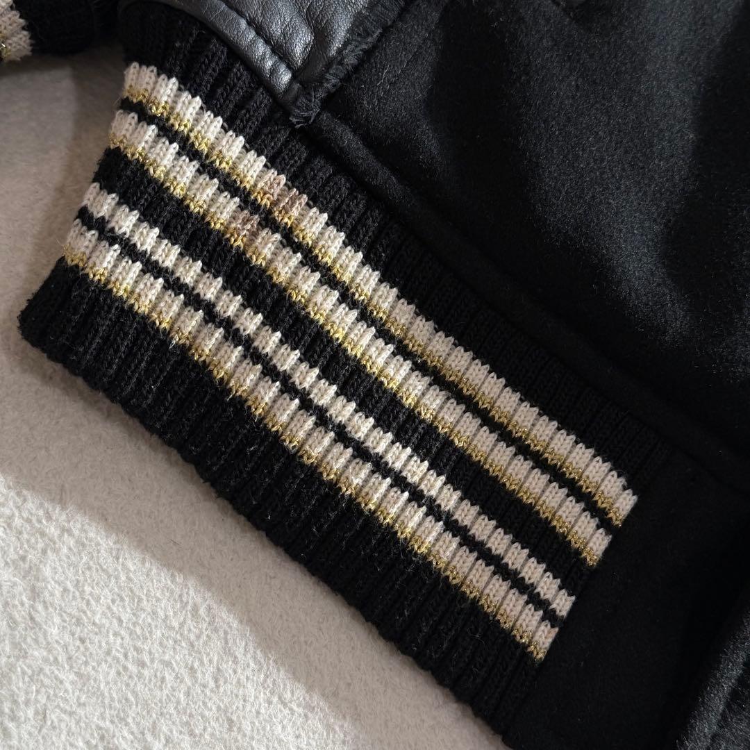 Roen レザー切替スタジャン　Y2K 2way ディアスキン　刺繍　黒　L