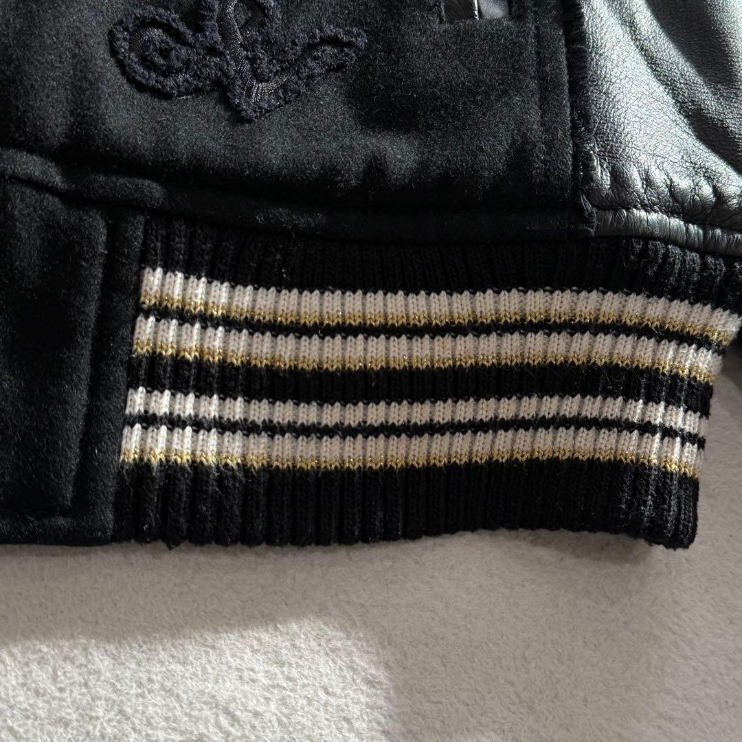 Roen レザー切替スタジャン　Y2K 2way ディアスキン　刺繍　黒　L