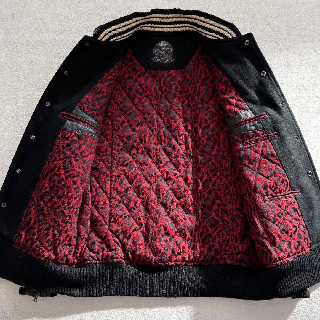 Roen レザー切替スタジャン　Y2K 2way ディアスキン　刺繍　黒　L