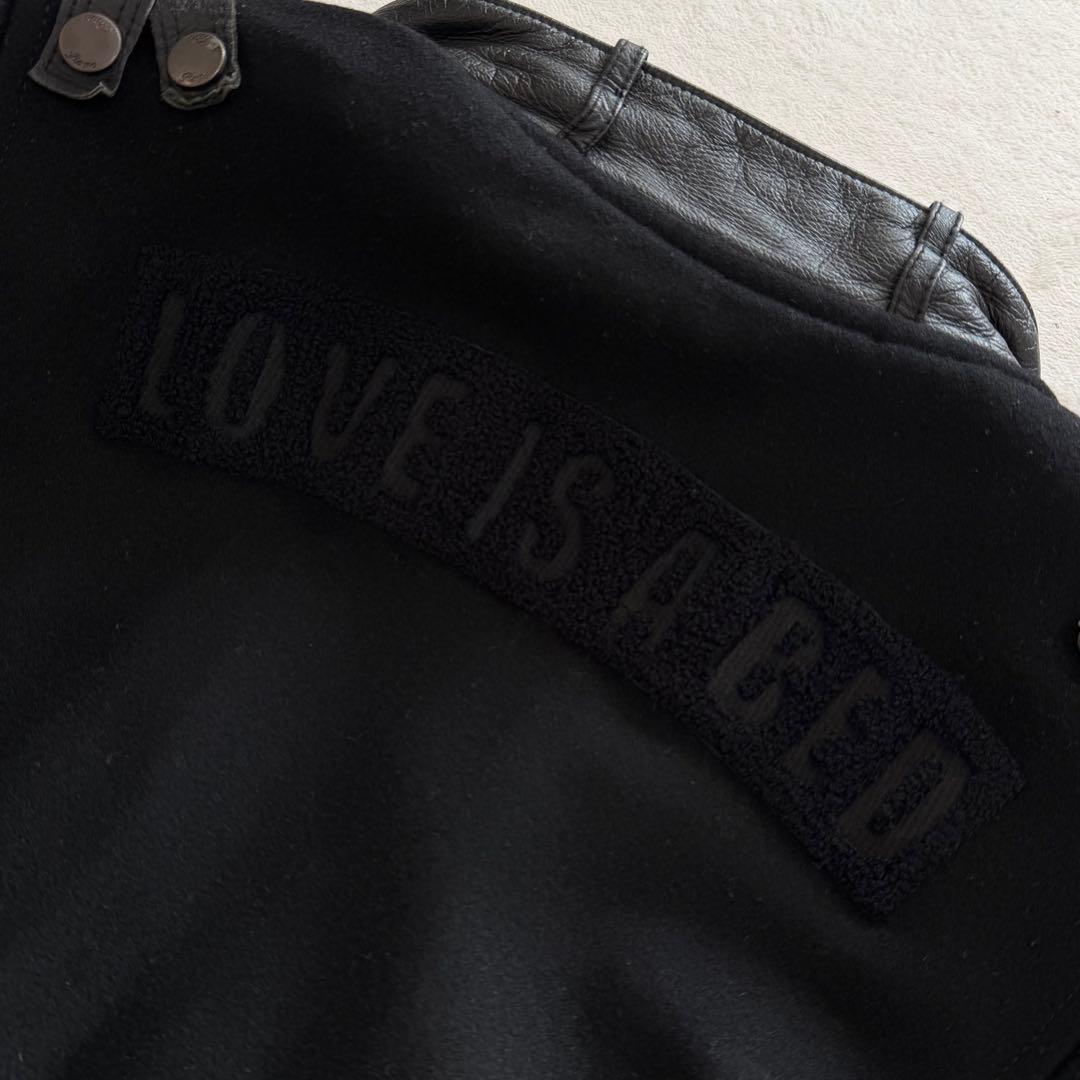 Roen レザー切替スタジャン　Y2K 2way ディアスキン　刺繍　黒　L