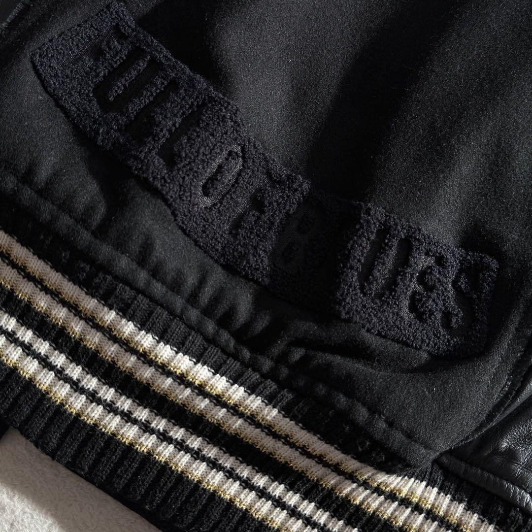 Roen レザー切替スタジャン　Y2K 2way ディアスキン　刺繍　黒　L