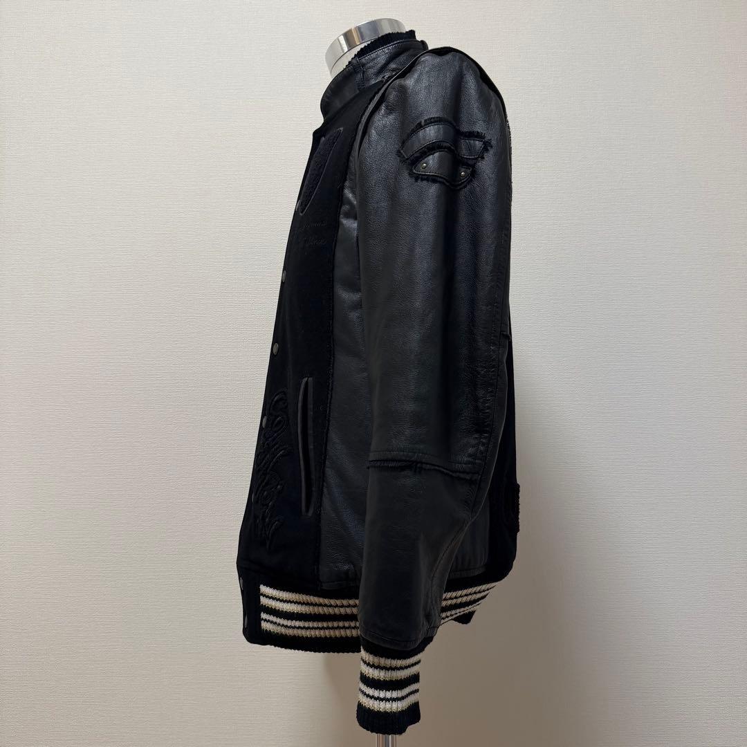 Roen レザー切替スタジャン　Y2K 2way ディアスキン　刺繍　黒　L