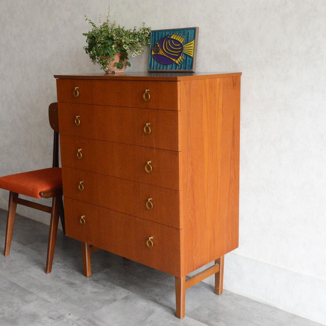イギリスヴィンテージ ミッドセンチュリー チーク 5段チェスト 北欧家具 タンス