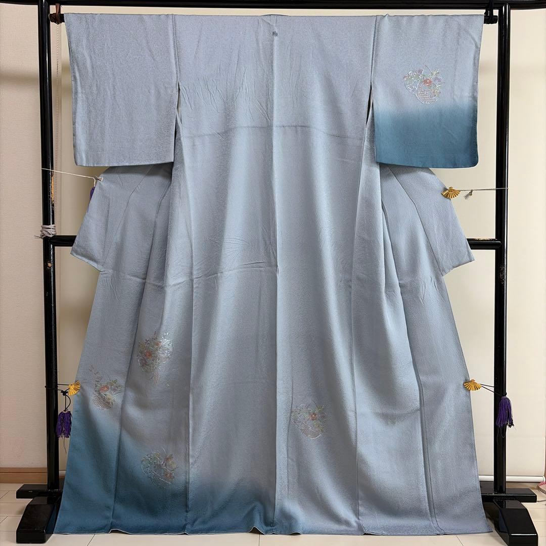 ■E535■美品■正絹■秘色色　汕頭刺繍　全刺繍柄　袷　訪問着■丈169　裄67