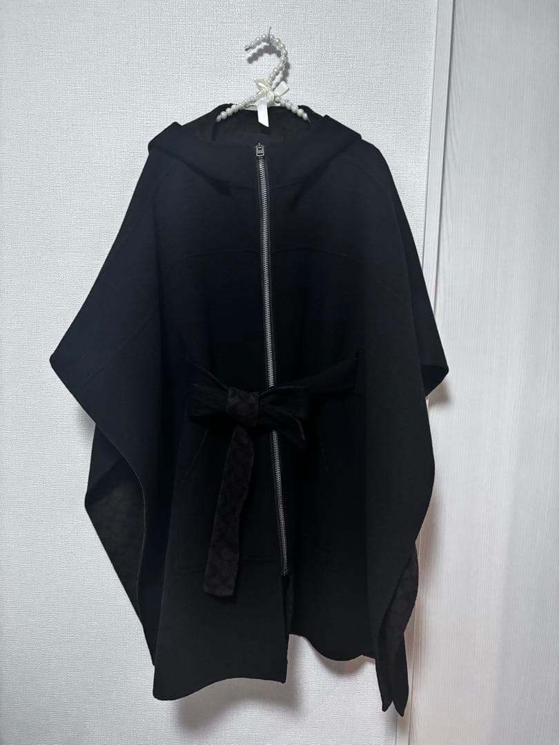 【美品】COACH ダブルフェイスケープ コートブラック
