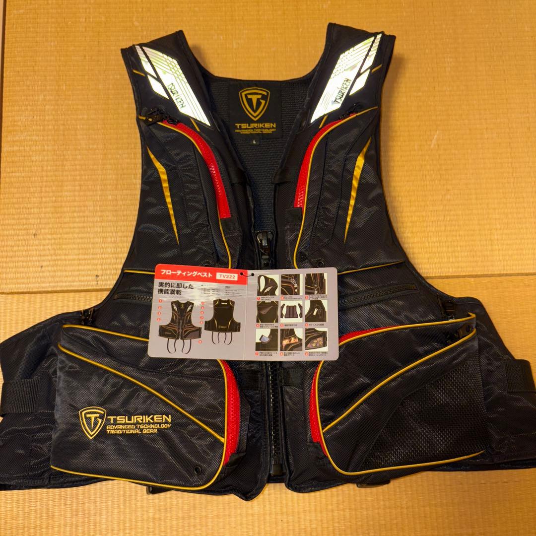 TSURIKEN フローティングベスト TV222 ブラック/レッド　L