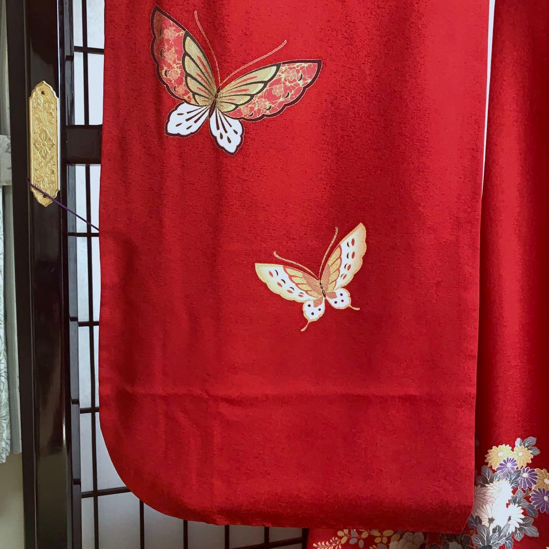 m*k様 【大特価】振袖　6点セット　蝶柄　花車　友禅　身丈166cm 朱赤系