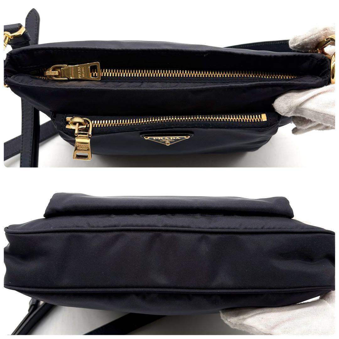 極美品✨プラダ ショルダーバッグ ナイロン サフィアーノ 近年モデル ネイビー