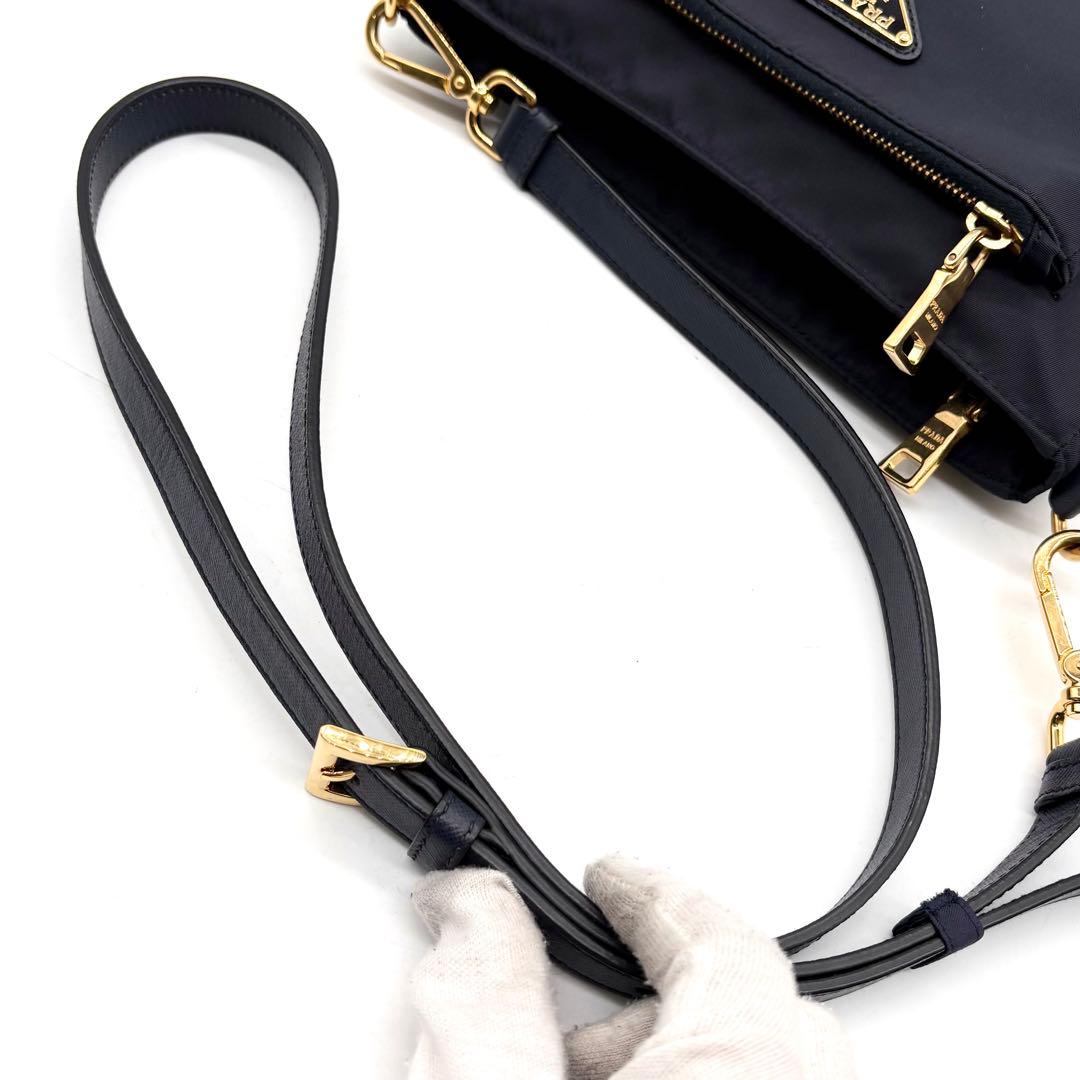 極美品✨プラダ ショルダーバッグ ナイロン サフィアーノ 近年モデル ネイビー