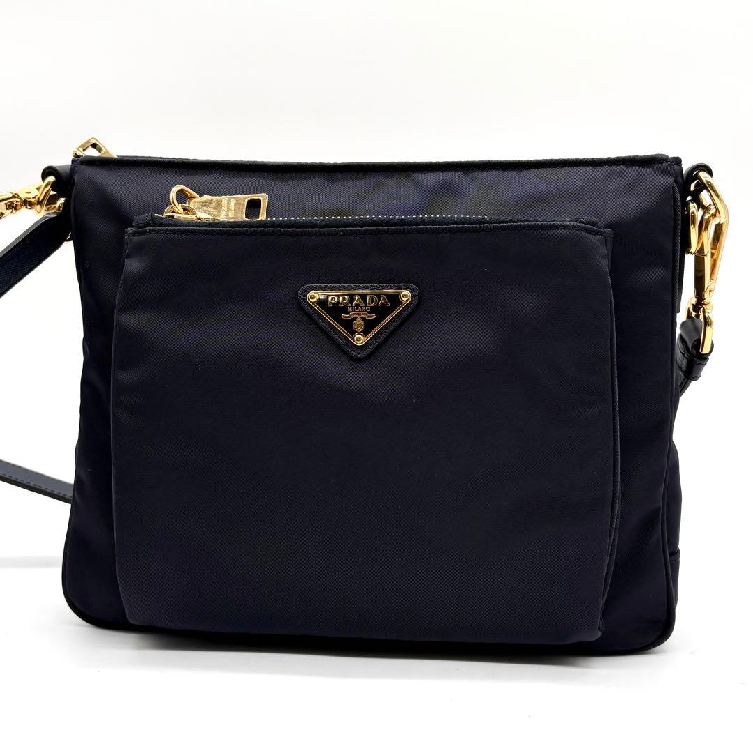極美品✨プラダ ショルダーバッグ ナイロン サフィアーノ 近年モデル ネイビー
