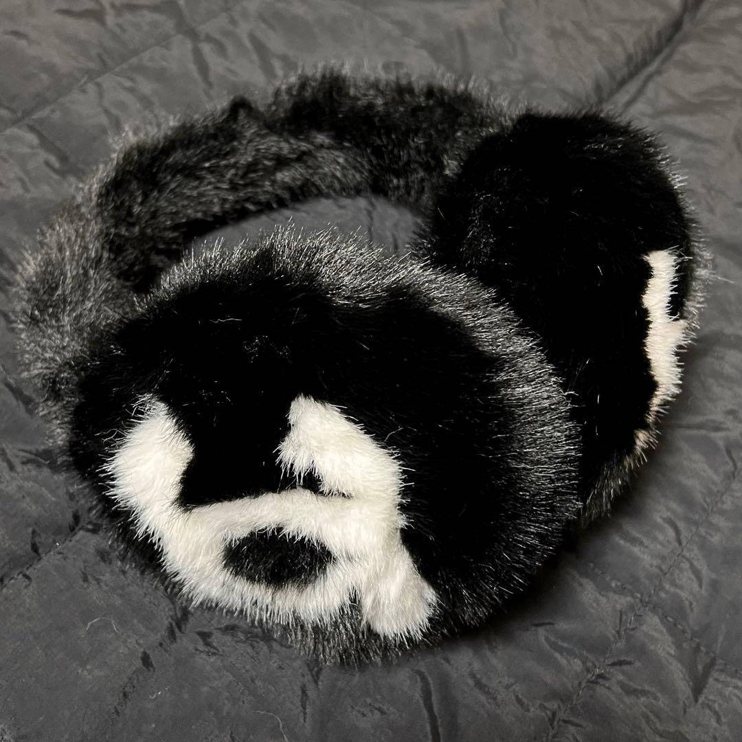 新品♡もこもこファー マフラー ＆イヤーマフセット ブラック ホワイト ロゴ