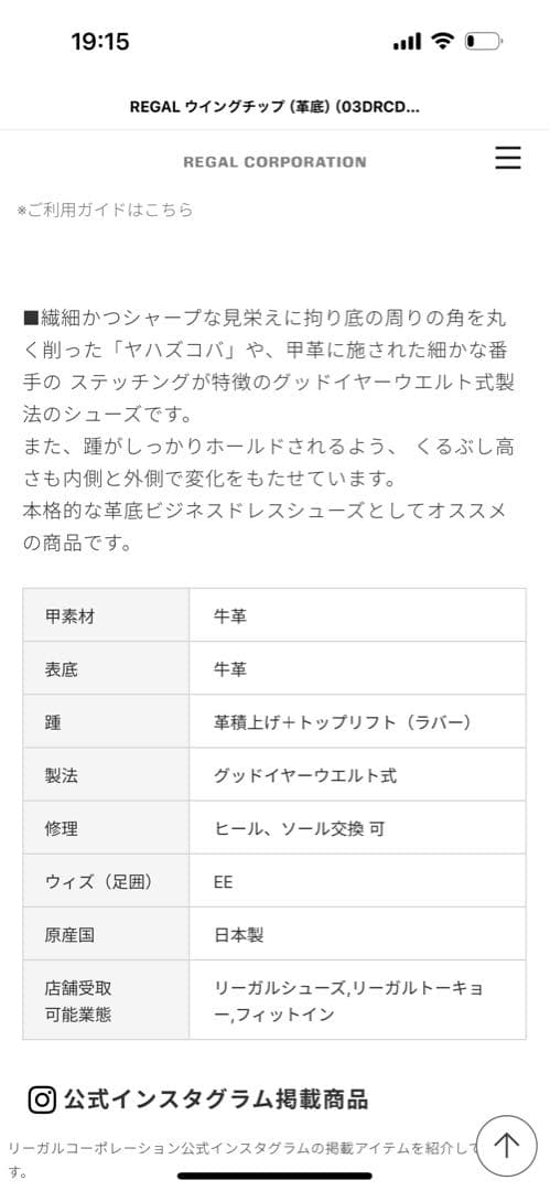 REGAL ウィングチップ 革靴 ブラック 25.5センチ