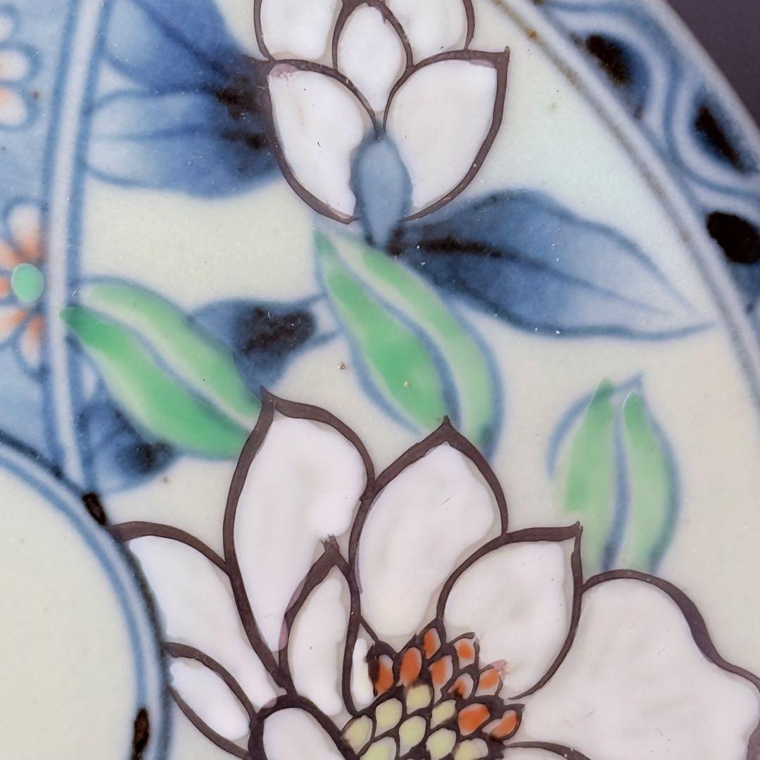 五代　佐藤走波　七十五才　染錦木蓮文カップ＆ソーサー　コレクター放出品