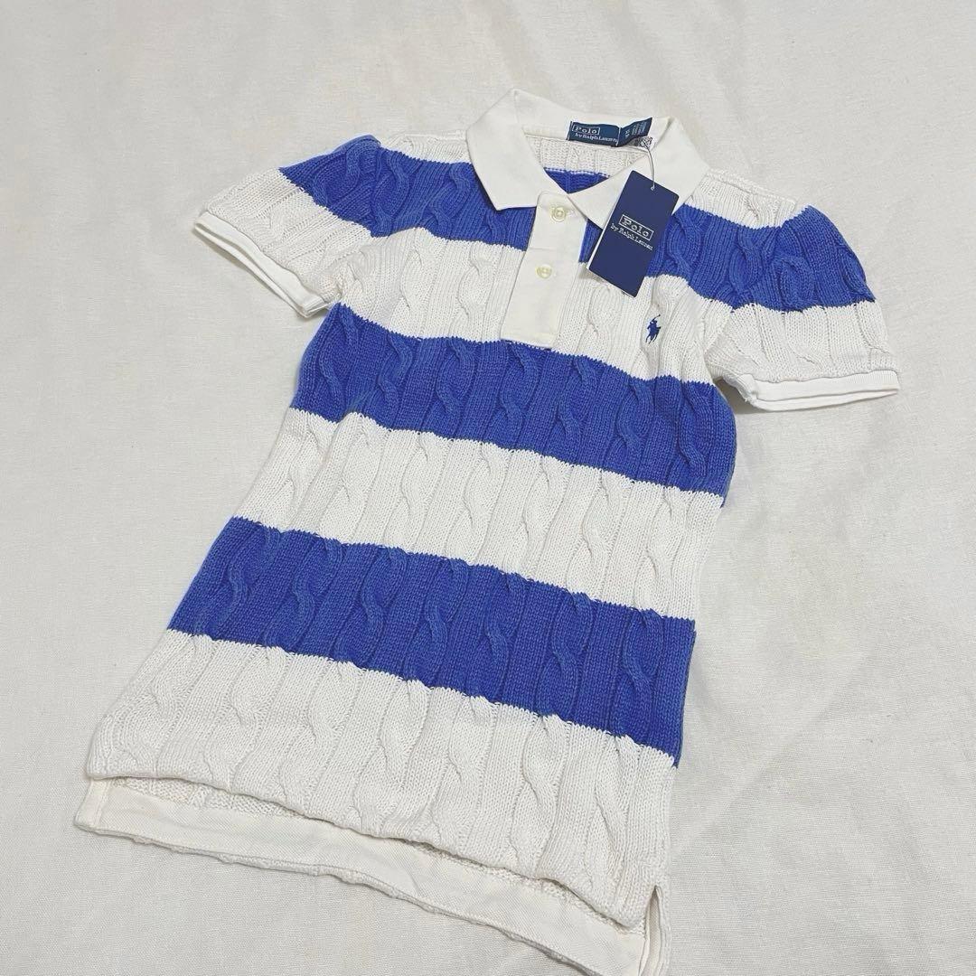 新品タグ付き♡ラルフローレン♡ポニーコットンケーブルニットポロシャツ　ボーダー