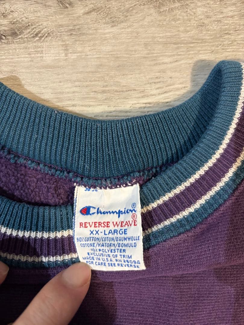 273Champion リバースウィーブ 刺繍ロゴ 紫 USA製