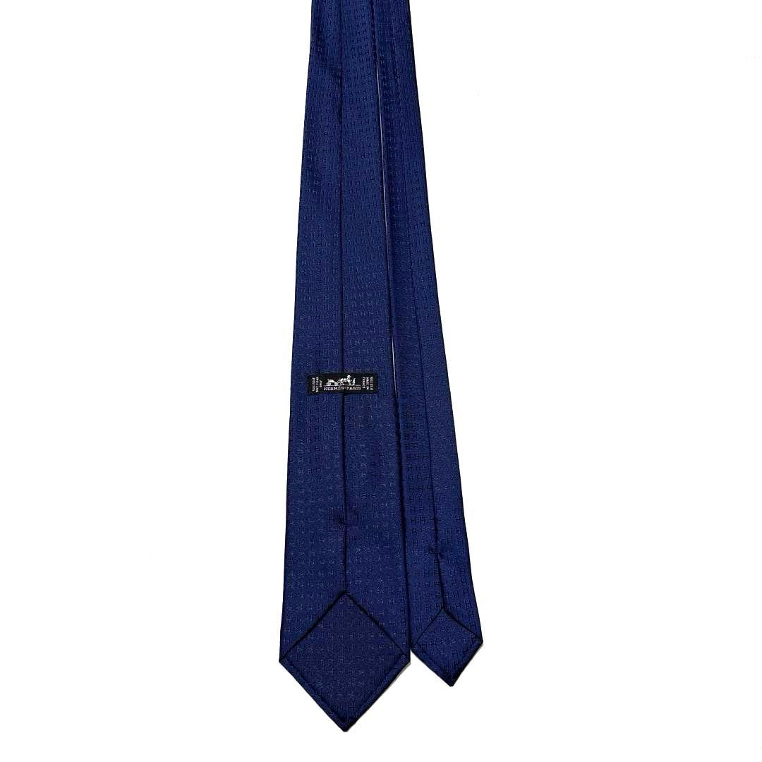 極美品　HERMES　エルメス　ネクタイ　ダークネイビー　ファソネ　H柄刺繍