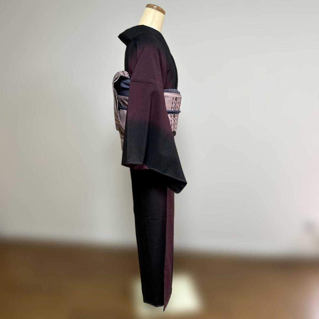 小紋の着物 紫と黒のグラデーション