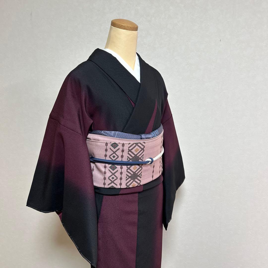 小紋の着物 紫と黒のグラデーション