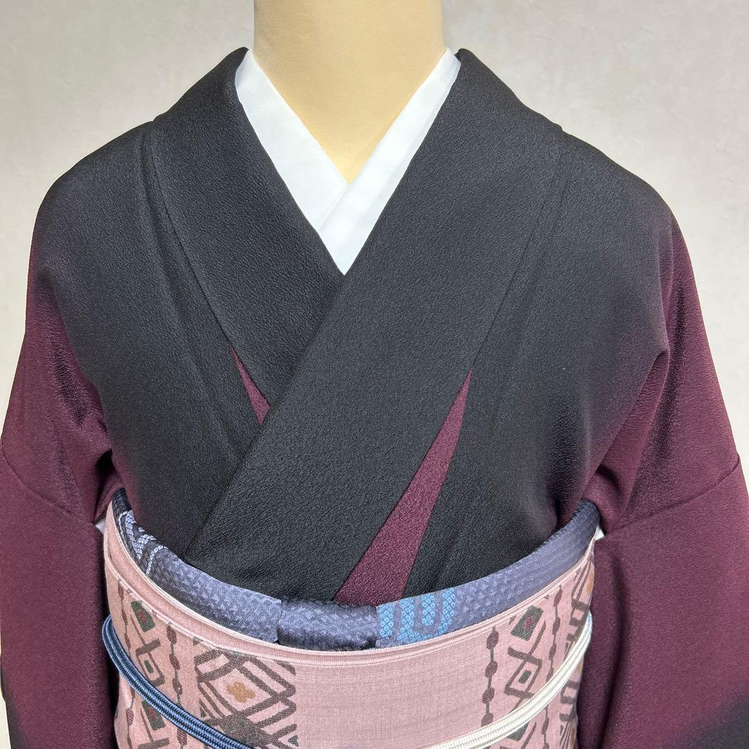 小紋の着物 紫と黒のグラデーション