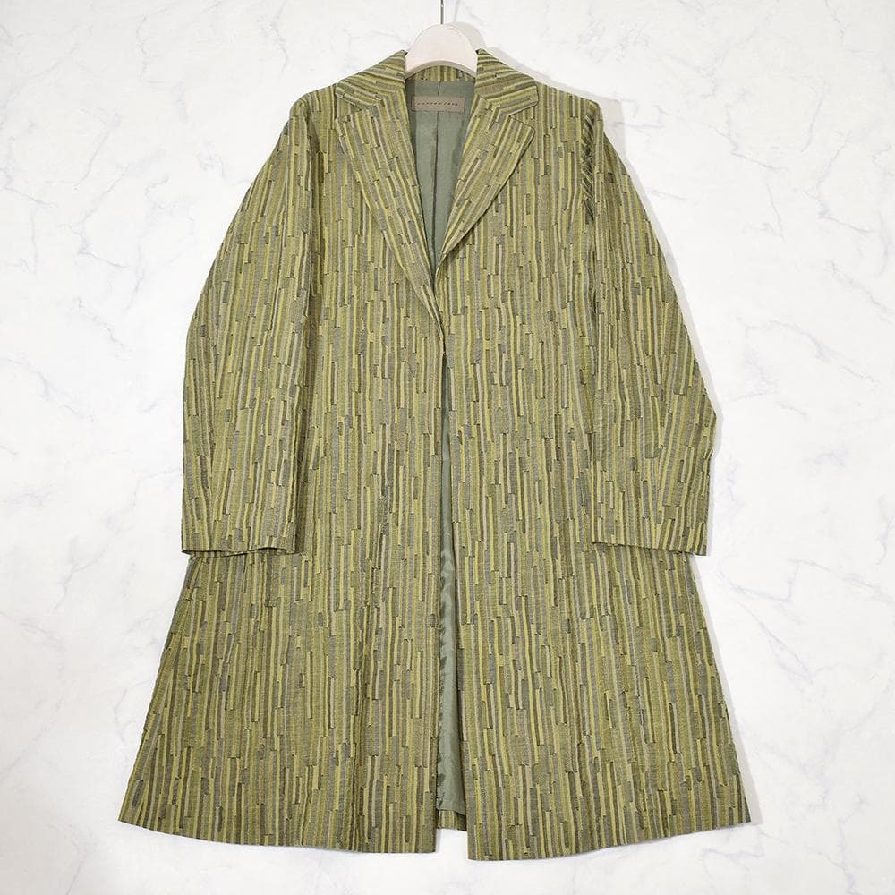 ヨーガンレール ウール コットン つぎはぎ パッチワーク コート 若草色 M