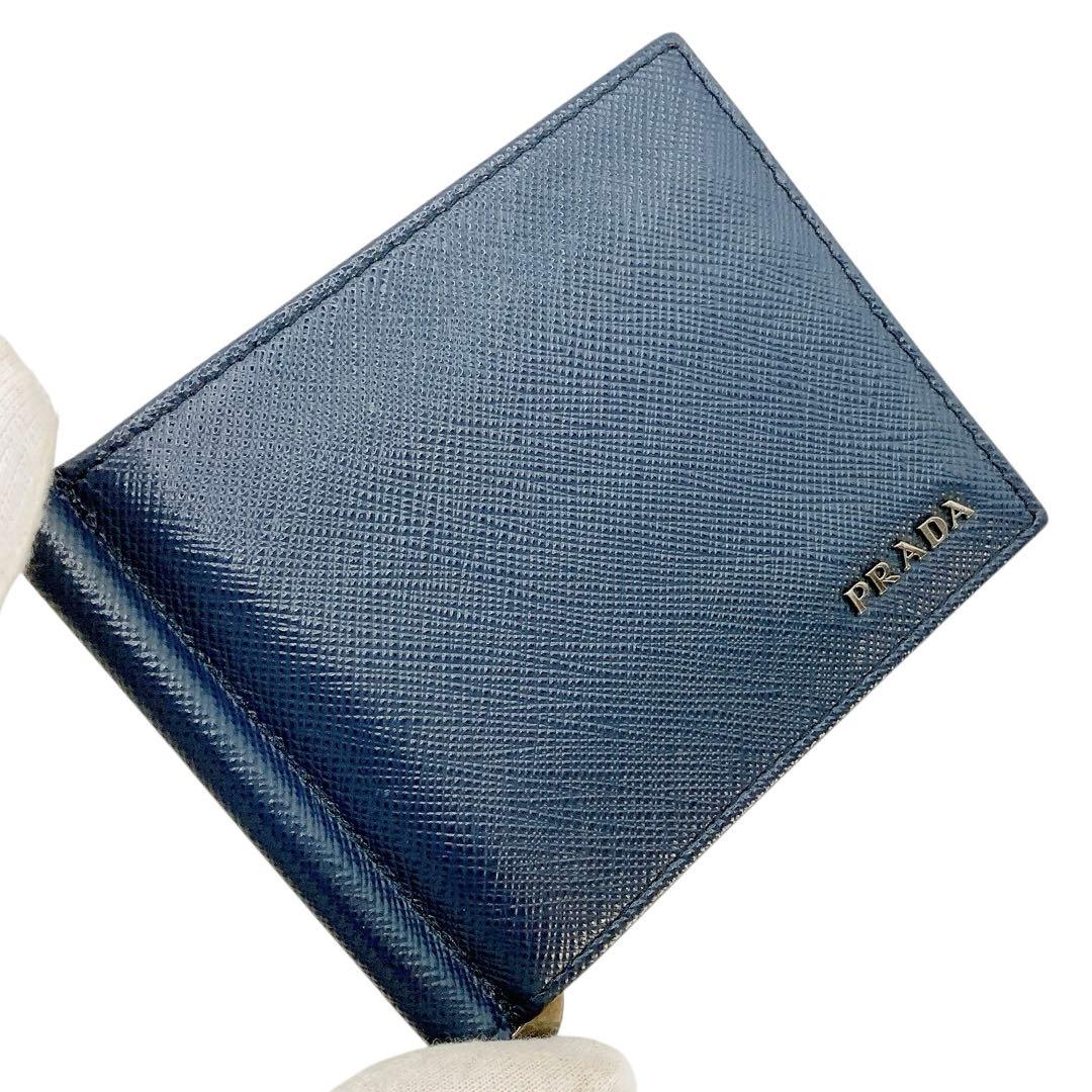 未使用級✨PRADA プラダ　マネークリップ　サフィアーノ　ネイビー　RFID