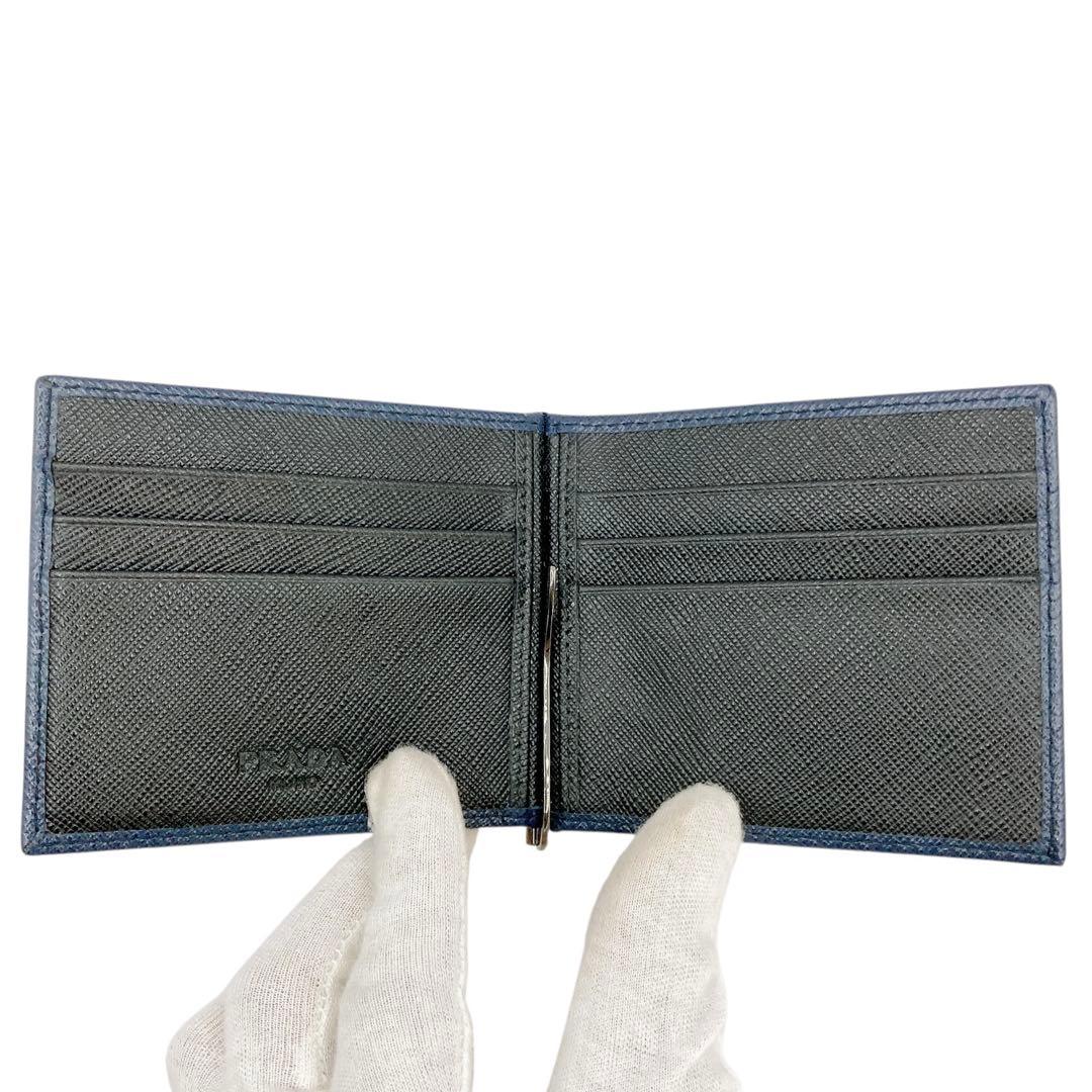 未使用級✨PRADA プラダ　マネークリップ　サフィアーノ　ネイビー　RFID