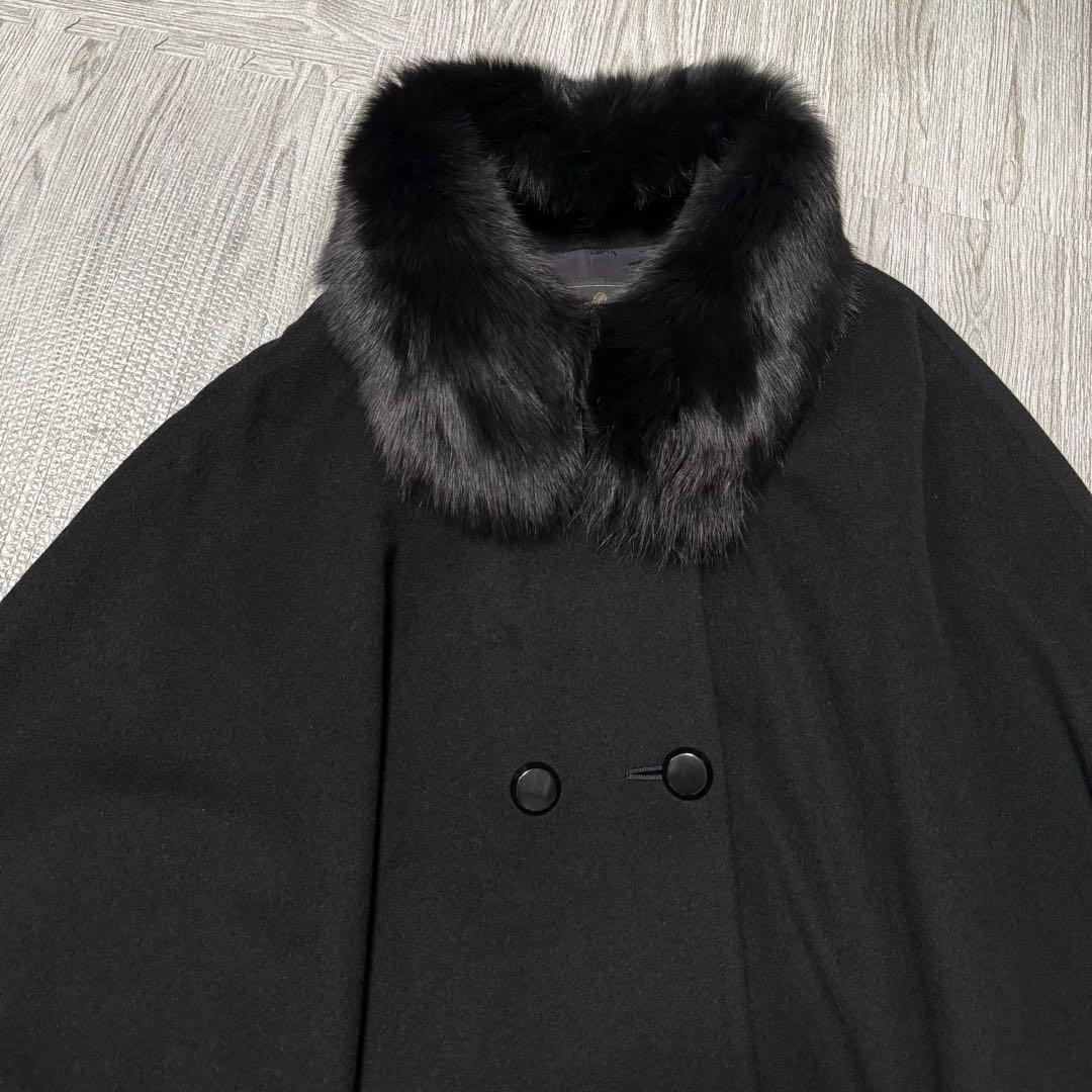 高級カシミヤ イタリア ブラック ファー ポンチョ ケープコート ウール 日本製