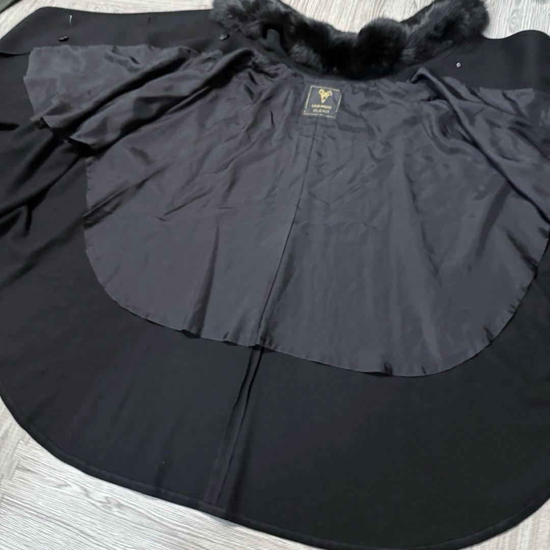 高級カシミヤ イタリア ブラック ファー ポンチョ ケープコート ウール 日本製