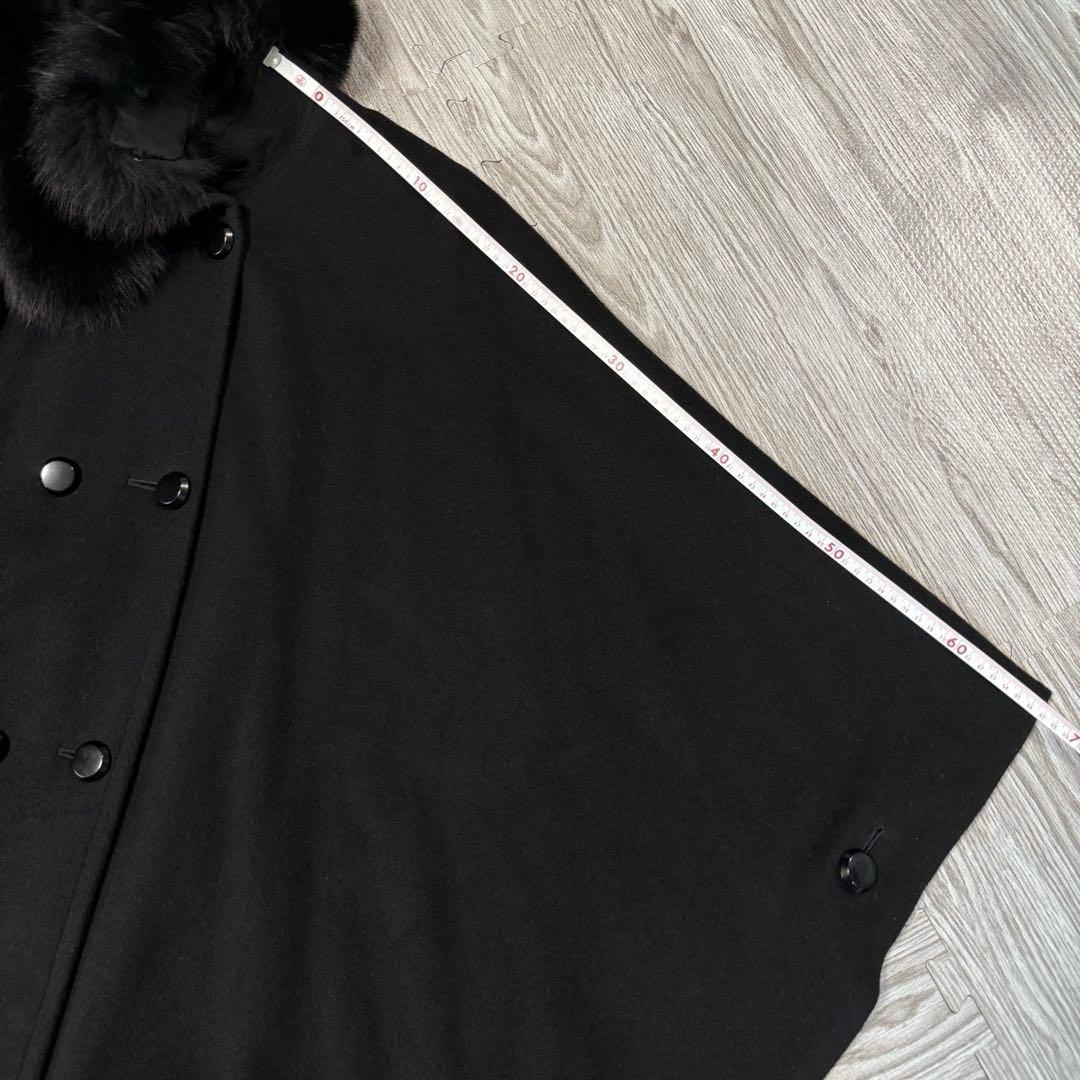 高級カシミヤ イタリア ブラック ファー ポンチョ ケープコート ウール 日本製