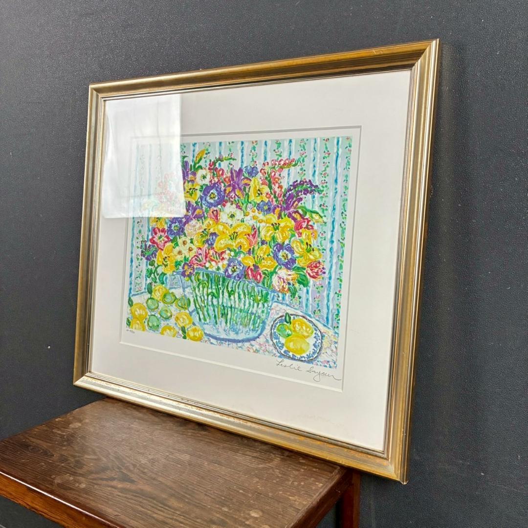 レスリー・セイヤー「ハッピー・リリーズ」シルクスクリーン 直筆サイン入 額縁入り