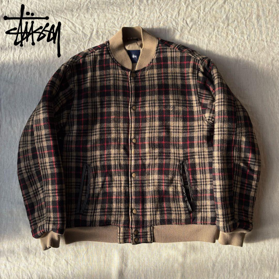 OLD STUSSY ショーンフォント ロゴ刺繍 ウールスタジャン ステューシー