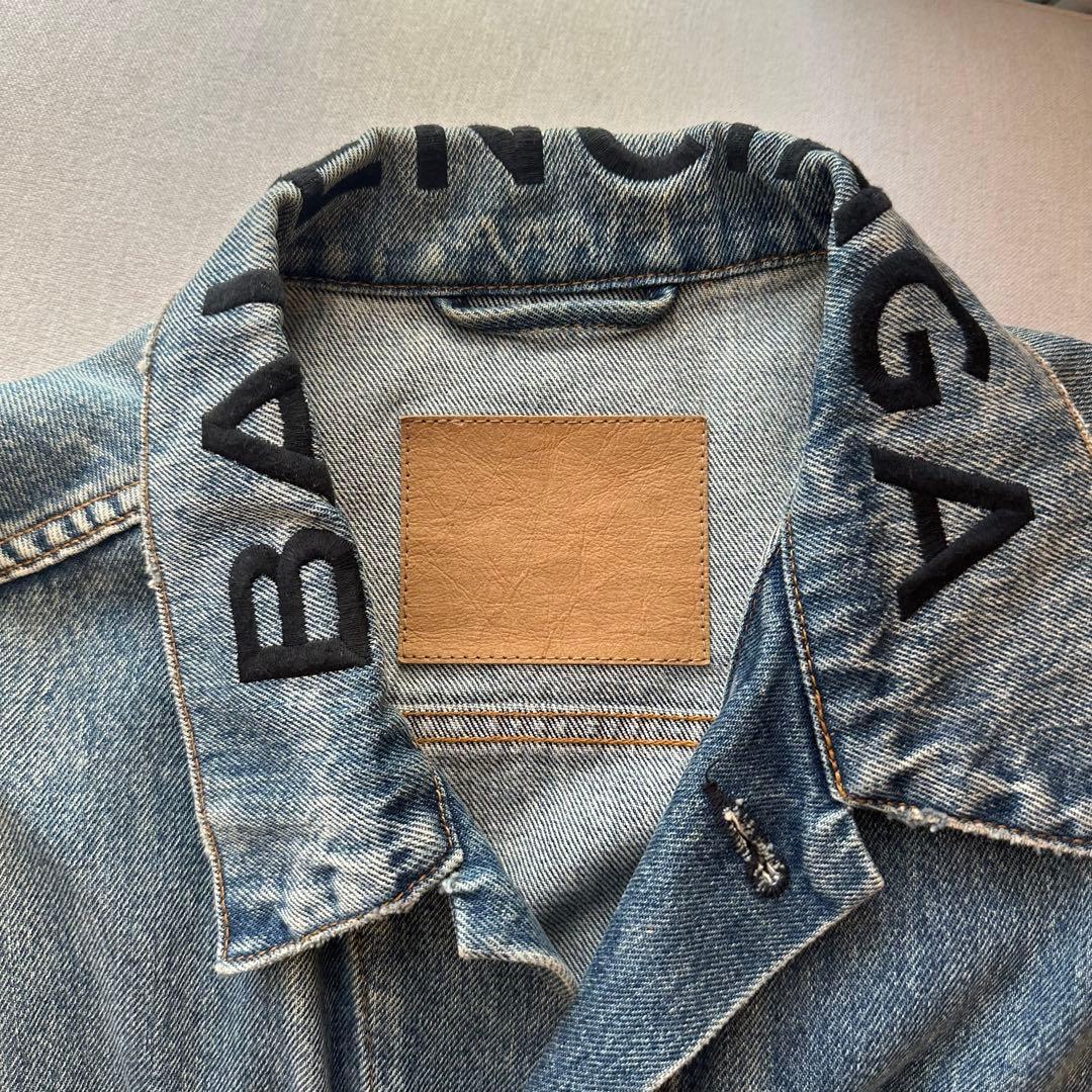 美品 BALENCIAGA カットオフ ロゴ オーバーサイズデニムジャケット