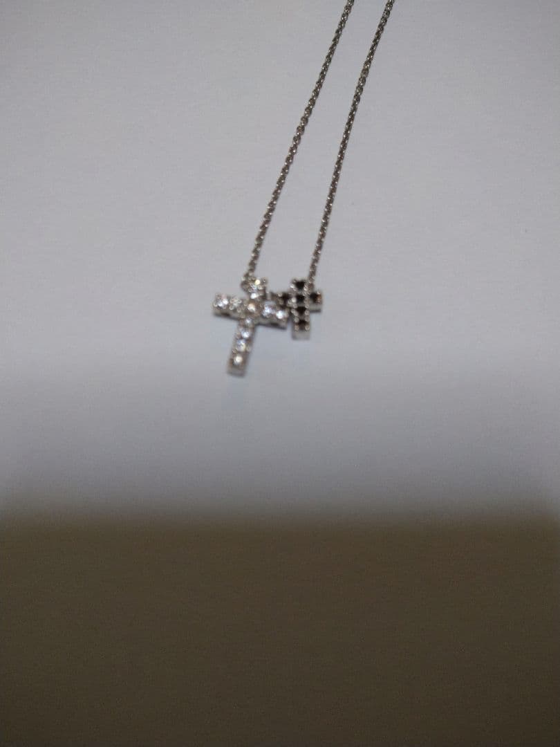 値下げポンテヴェキオ ダイヤモンド ネックレス K18WG ダブルクロス