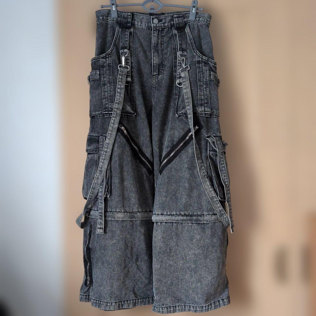 erar 3wayルーズシルエットハイギミックサスペンダーカーゴデニムパンツ 黒