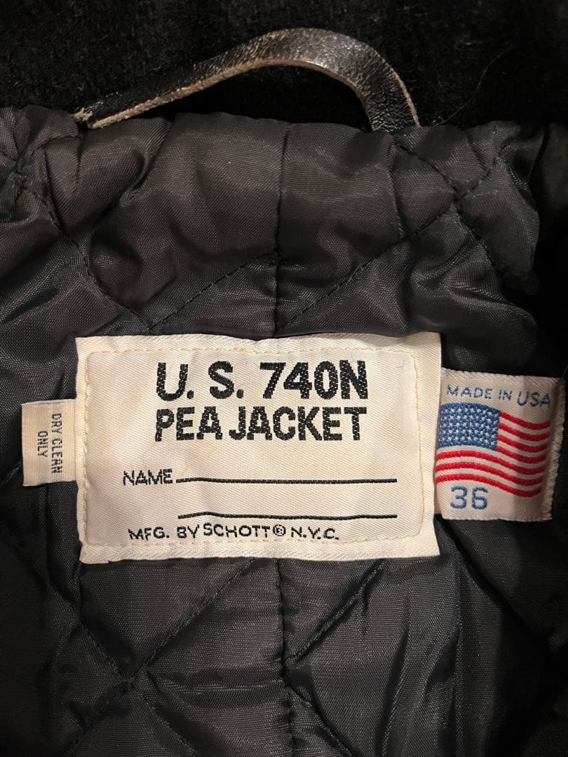 Schott USA製 740N Pコート 36 黒 キルティング