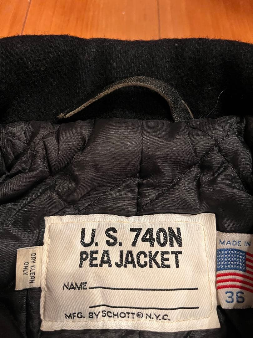 Schott USA製 740N Pコート 36 黒 キルティング