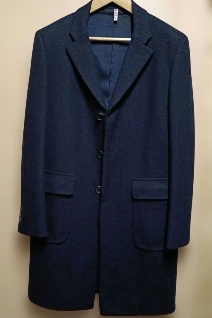 ろうと！！niuhans super140's ネイビー チェスターコート