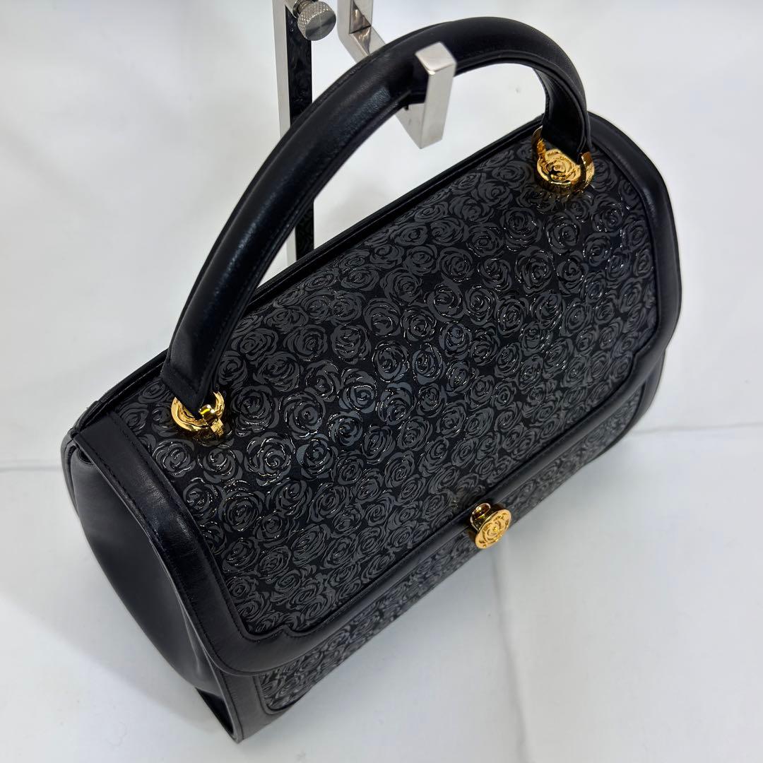 印傳屋 和装バッグ 鹿革 漆塗り ローズ 薔薇柄 フォーマルバッグ 冠婚葬祭