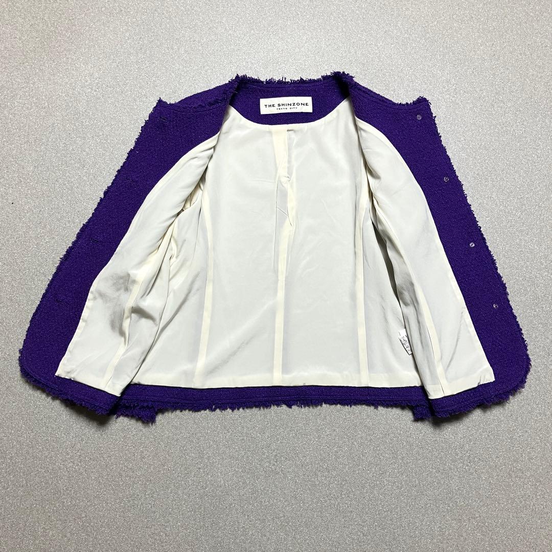 THE SHINZONEシルクツイード ノーカラージャケット ザシンゾーン 紫