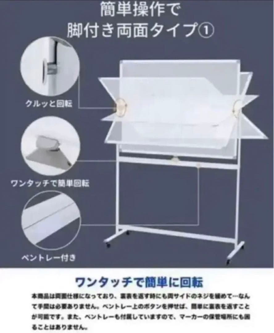 ホワイトボード 移動式 キャスター付き おしゃれ 両面 120cm*90cm